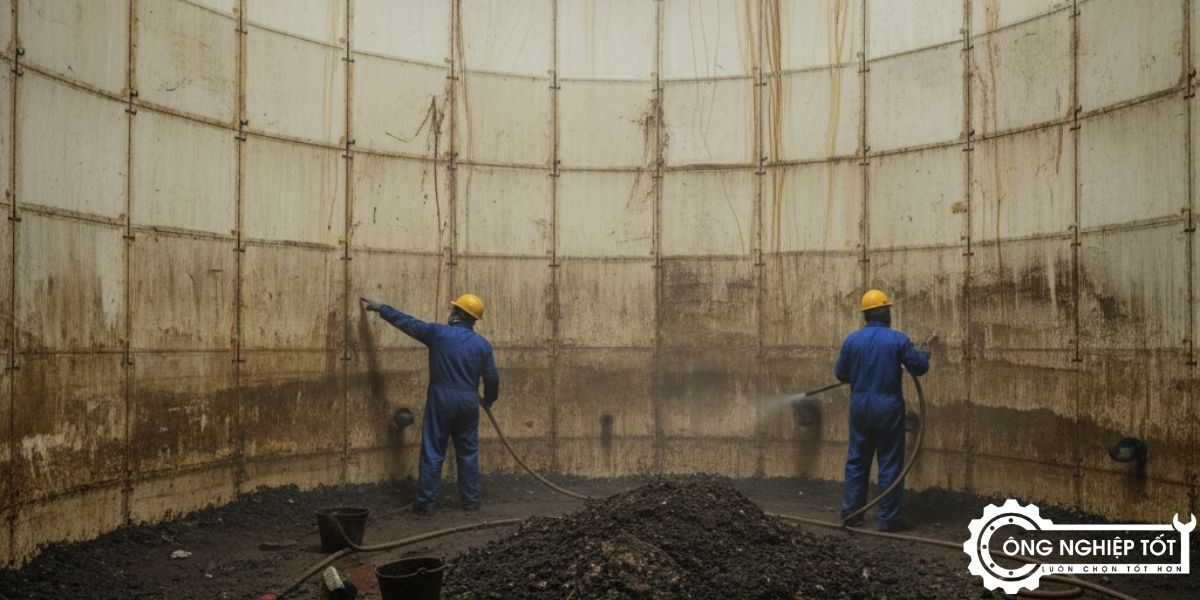 Bồn nước công nghiệp trước khi vệ sinh